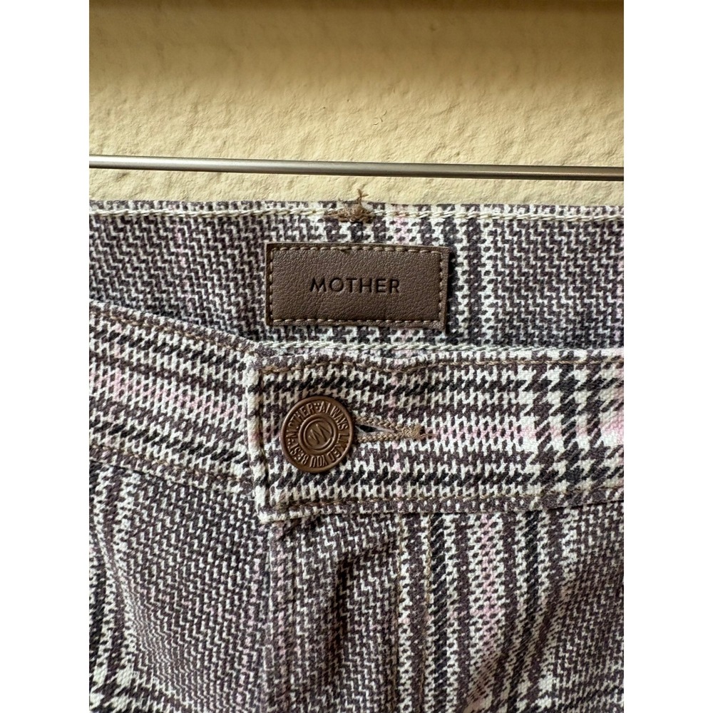 Mother The Insider Ankle Plaid Side Stripe Jeans Grey Orange Burgundy Size 34 - Picture 3 of 9